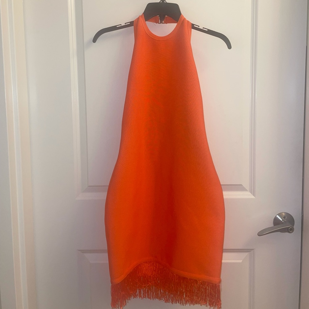 Bandage halter fringe dress